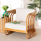 Natural Rattan Arm Chair with White Cushion - Single Seat