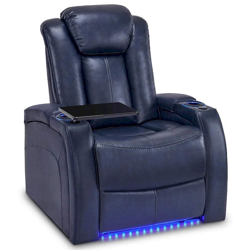 MCombo Power Recliner Chair, Home Theater Seating with Adjustable Headrest and Tray Table, Breathable Leather HTS422