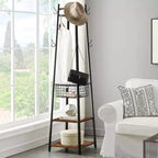 VECELO Freestanding Industrial Coat Rack with Metal Basket, 2 Shelves & 8 Dual Hooks  Entryway Hall Tree for Hats, Bags, and Scarves