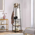 VECELO Freestanding Industrial Coat Rack with Metal Basket, 2 Shelves & 8 Dual Hooks  Entryway Hall Tree for Hats, Bags, and Scarves