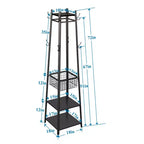 VECELO Freestanding Industrial Coat Rack with Metal Basket, 2 Shelves & 8 Dual Hooks  Entryway Hall Tree for Hats, Bags, and Scarves