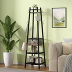 VECELO Freestanding Industrial Coat Rack with Metal Basket, 2 Shelves & 8 Dual Hooks  Entryway Hall Tree for Hats, Bags, and Scarves
