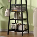 VECELO Freestanding Industrial Coat Rack with Metal Basket, 2 Shelves & 8 Dual Hooks  Entryway Hall Tree for Hats, Bags, and Scarves