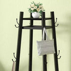 VECELO Freestanding Industrial Coat Rack with Metal Basket, 2 Shelves & 8 Dual Hooks  Entryway Hall Tree for Hats, Bags, and Scarves