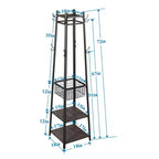 VECELO Freestanding Industrial Coat Rack with Metal Basket, 2 Shelves & 8 Dual Hooks  Entryway Hall Tree for Hats, Bags, and Scarves