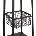 VECELO Freestanding Industrial Coat Rack with Metal Basket, 2 Shelves & 8 Dual Hooks  Entryway Hall Tree for Hats, Bags, and Scarves