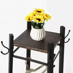 VECELO Freestanding Industrial Coat Rack with Metal Basket, 2 Shelves & 8 Dual Hooks  Entryway Hall Tree for Hats, Bags, and Scarves