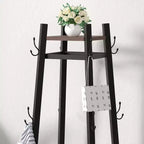 VECELO Freestanding Industrial Coat Rack with Metal Basket, 2 Shelves & 8 Dual Hooks  Entryway Hall Tree for Hats, Bags, and Scarves