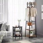 VECELO Freestanding Industrial Coat Rack with Metal Basket, 2 Shelves & 8 Dual Hooks  Entryway Hall Tree for Hats, Bags, and Scarves