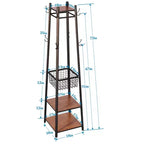 VECELO Freestanding Industrial Coat Rack with Metal Basket, 2 Shelves & 8 Dual Hooks  Entryway Hall Tree for Hats, Bags, and Scarves