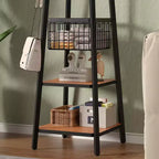 VECELO Freestanding Industrial Coat Rack with Metal Basket, 2 Shelves & 8 Dual Hooks  Entryway Hall Tree for Hats, Bags, and Scarves