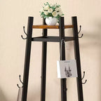 VECELO Freestanding Industrial Coat Rack with Metal Basket, 2 Shelves & 8 Dual Hooks  Entryway Hall Tree for Hats, Bags, and Scarves