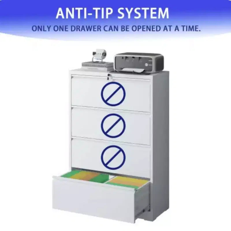 File Cabinet With 4 Drawers, Lock, 2 Keys, Quiet Storage Space Lockable Metal File Cabinet For Home Office, Files Legal, Letter, A4, F4 Size