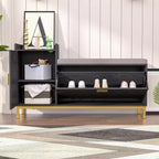 VECELO Storage Bench, 2-Tier Flip Drawers for Entryway Shoe Rack Organizer, Removable Seat Cushion