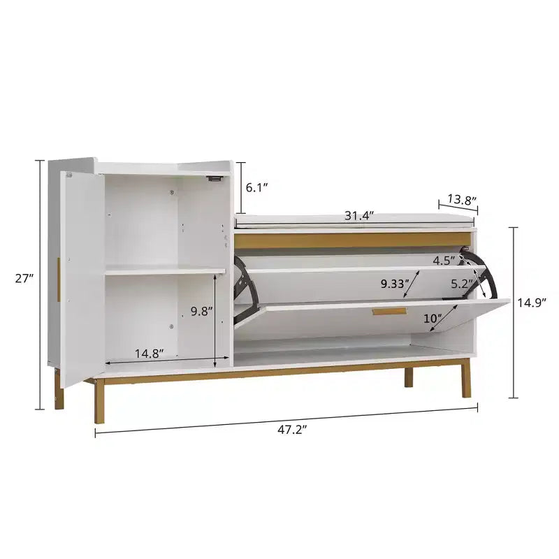 VECELO Storage Bench, 2-Tier Flip Drawers for Entryway Shoe Rack Organizer, Removable Seat Cushion