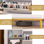 VECELO Storage Bench, 2-Tier Flip Drawers for Entryway Shoe Rack Organizer, Removable Seat Cushion