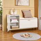 VECELO Storage Bench, 2-Tier Flip Drawers for Entryway Shoe Rack Organizer, Removable Seat Cushion