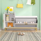VECELO Storage Bench, 2-Tier Flip Drawers for Entryway Shoe Rack Organizer, Removable Seat Cushion