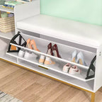 VECELO Storage Bench, 2-Tier Flip Drawers for Entryway Shoe Rack Organizer, Removable Seat Cushion