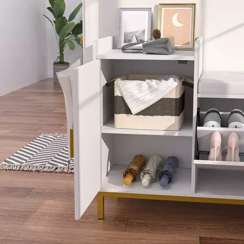 VECELO Storage Bench, 2-Tier Flip Drawers for Entryway Shoe Rack Organizer, Removable Seat Cushion