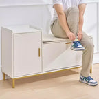 VECELO Storage Bench, 2-Tier Flip Drawers for Entryway Shoe Rack Organizer, Removable Seat Cushion
