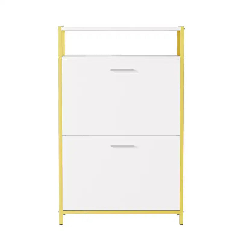 VECELO Storage Bench, 2-Tier Flip Drawers for Entryway Shoe Rack Organizer, Removable Seat Cushion