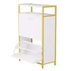 VECELO Storage Bench, 2-Tier Flip Drawers for Entryway Shoe Rack Organizer, Removable Seat Cushion