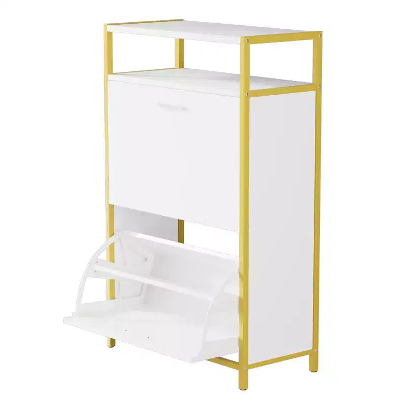 VECELO Storage Bench, 2-Tier Flip Drawers for Entryway Shoe Rack Organizer, Removable Seat Cushion