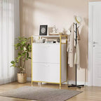 VECELO Storage Bench, 2-Tier Flip Drawers for Entryway Shoe Rack Organizer, Removable Seat Cushion