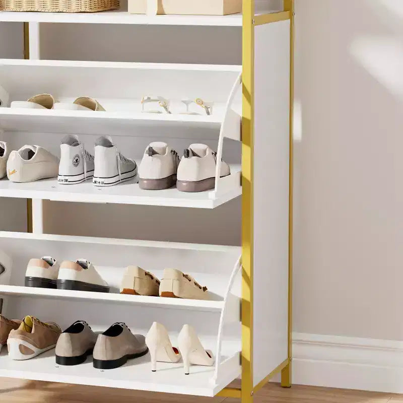 VECELO Storage Bench, 2-Tier Flip Drawers for Entryway Shoe Rack Organizer, Removable Seat Cushion