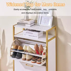 VECELO Storage Bench, 2-Tier Flip Drawers for Entryway Shoe Rack Organizer, Removable Seat Cushion