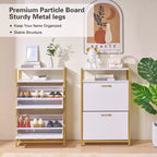 VECELO Storage Bench, 2-Tier Flip Drawers for Entryway Shoe Rack Organizer, Removable Seat Cushion