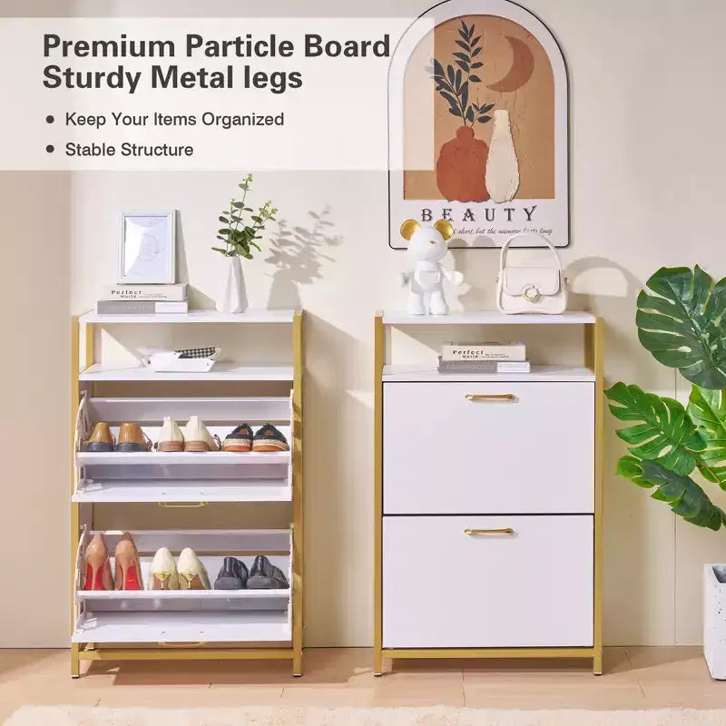 VECELO Storage Bench, 2-Tier Flip Drawers for Entryway Shoe Rack Organizer, Removable Seat Cushion