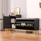 VECELO Storage Bench, 2-Tier Flip Drawers for Entryway Shoe Rack Organizer, Removable Seat Cushion