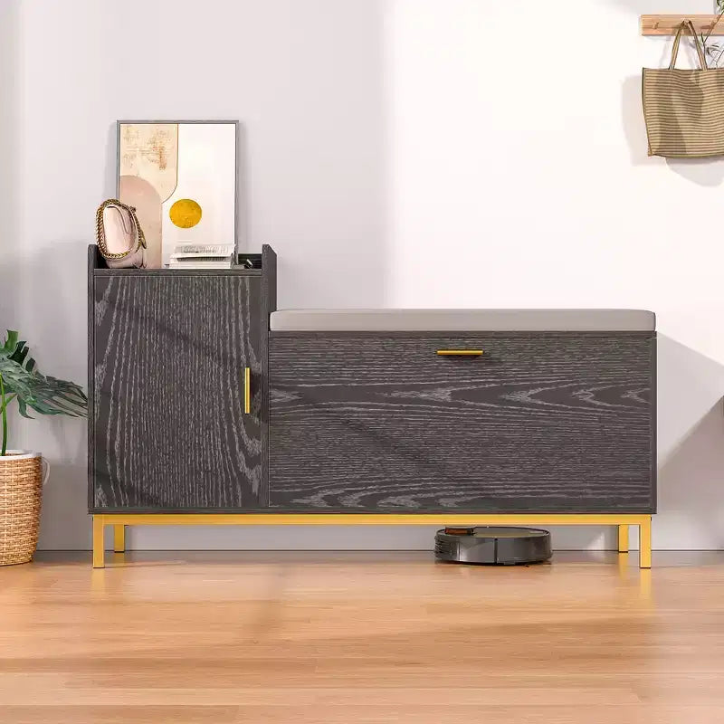 VECELO Storage Bench, 2-Tier Flip Drawers for Entryway Shoe Rack Organizer, Removable Seat Cushion