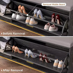 VECELO Storage Bench, 2-Tier Flip Drawers for Entryway Shoe Rack Organizer, Removable Seat Cushion