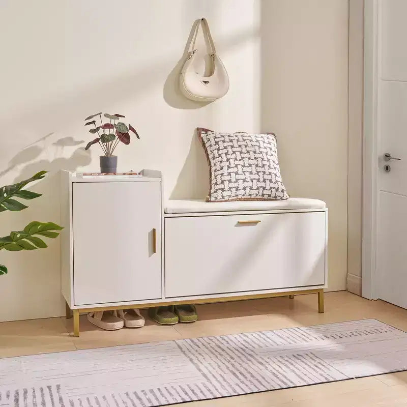 VECELO Storage Bench, 2-Tier Flip Drawers for Entryway Shoe Rack Organizer, Removable Seat Cushion