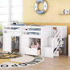 Twin Size Low Loft Beds, Twin Bed With Stairs Safety Guardrail For Kids Teens Boys Girls, Twin Bed Wood Frame
