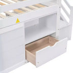 Twin Size Low Loft Beds, Twin Bed With Stairs Safety Guardrail For Kids Teens Boys Girls, Twin Bed Wood Frame