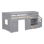 Twin Size Low Loft Beds, Twin Bed With Stairs Safety Guardrail For Kids Teens Boys Girls, Twin Bed Wood Frame