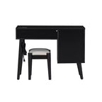 39W Retro Wooden Makeup Vanity Set with Charging Plug & USB Port and Stool, Dressing Table with 3 Drawers and 1 Rattan Drawer 4B - ModernLuxe
