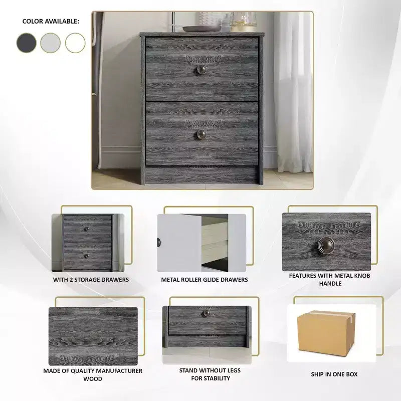 ChaletPosh 2 Drawers Nightstand