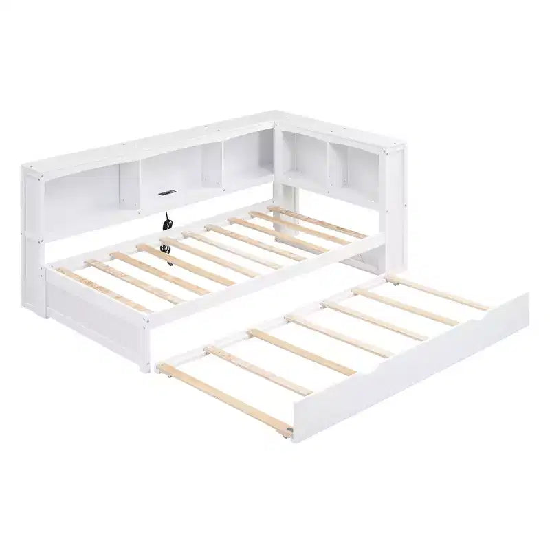 Twin Size Daybed with Trundle/2 Drawers, Storage Cabinets and USB Ports 4B - ModernLuxe