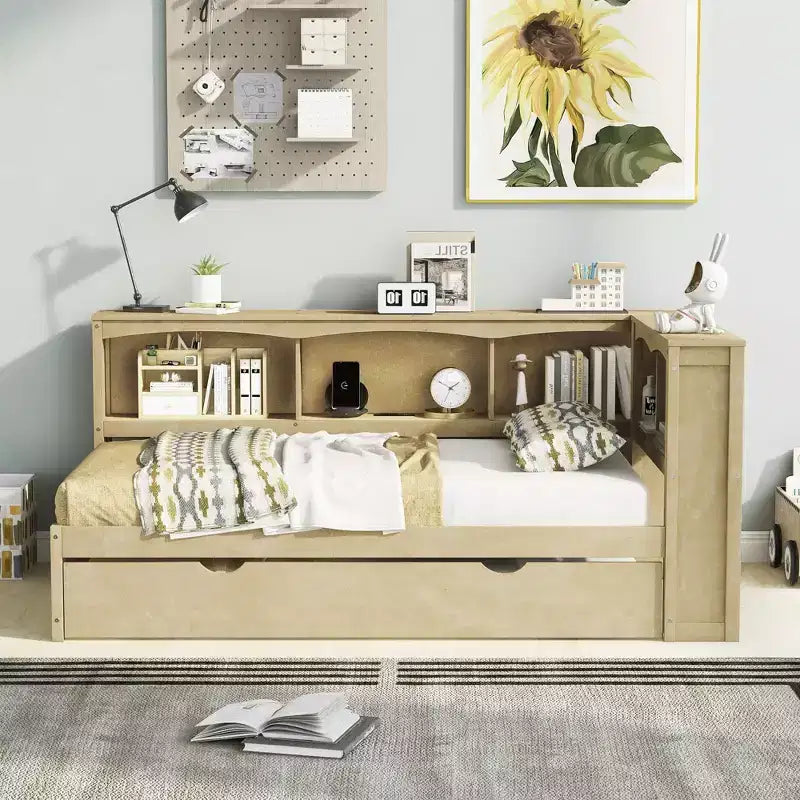 Twin Size Daybed with Trundle/2 Drawers, Storage Cabinets and USB Ports 4B - ModernLuxe