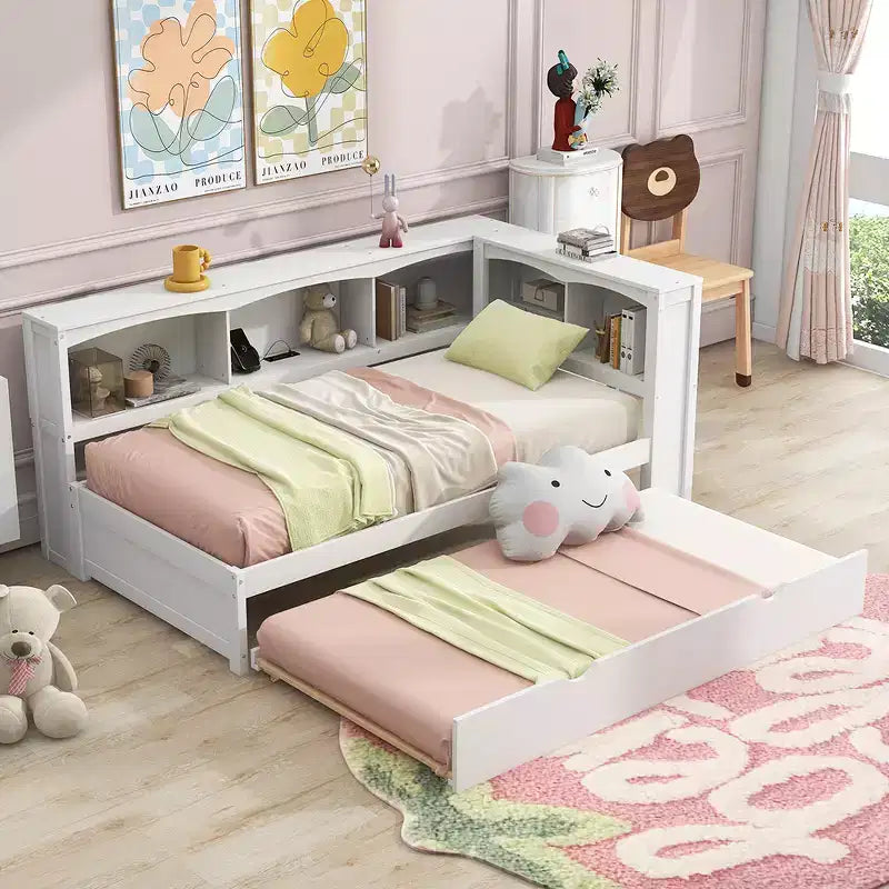 Twin Size Daybed with Trundle/2 Drawers, Storage Cabinets and USB Ports 4B - ModernLuxe
