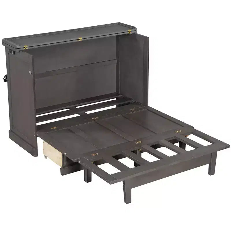 ModernLuxe Queen/Full Size Wooden Murphy Bed, Space-Saving Foldable Cabinet Bed with USB Charging Station & Storage Drawers