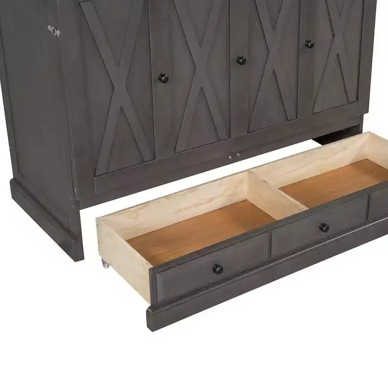 ModernLuxe Queen/Full Size Wooden Murphy Bed, Space-Saving Foldable Cabinet Bed with USB Charging Station & Storage Drawers