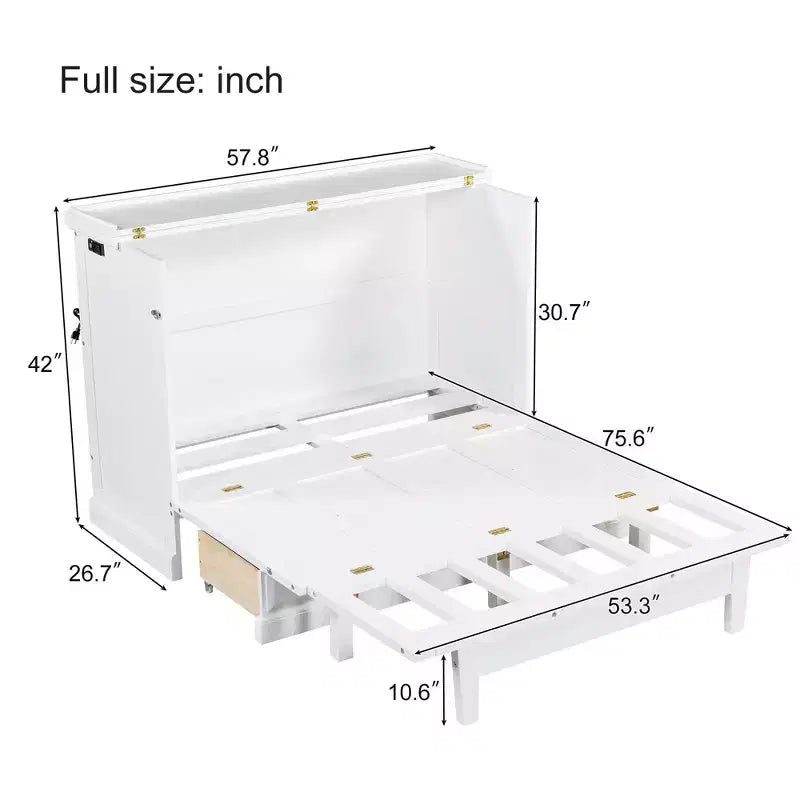 ModernLuxe Queen/Full Size Wooden Murphy Bed, Space-Saving Foldable Cabinet Bed with USB Charging Station & Storage Drawers