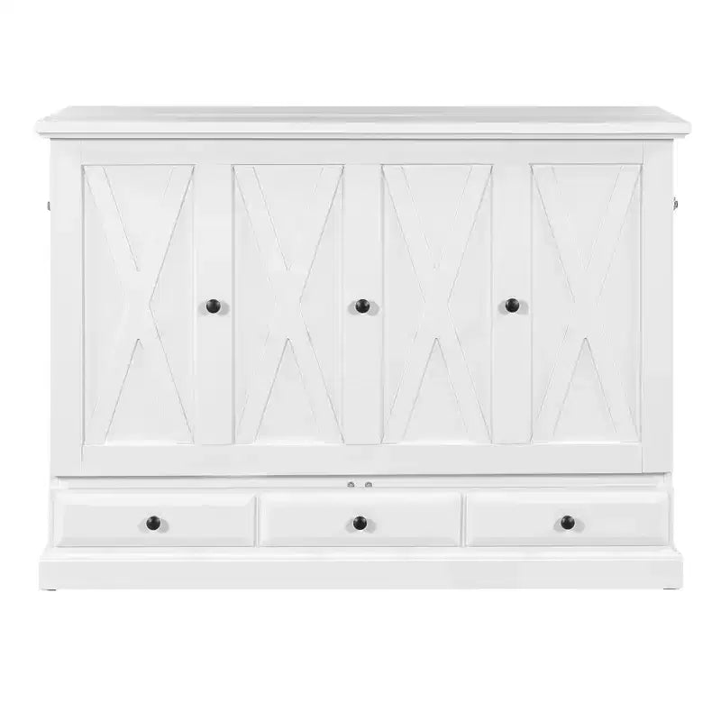 ModernLuxe Queen/Full Size Wooden Murphy Bed, Space-Saving Foldable Cabinet Bed with USB Charging Station & Storage Drawers