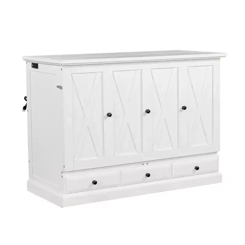 ModernLuxe Queen/Full Size Wooden Murphy Bed, Space-Saving Foldable Cabinet Bed with USB Charging Station & Storage Drawers